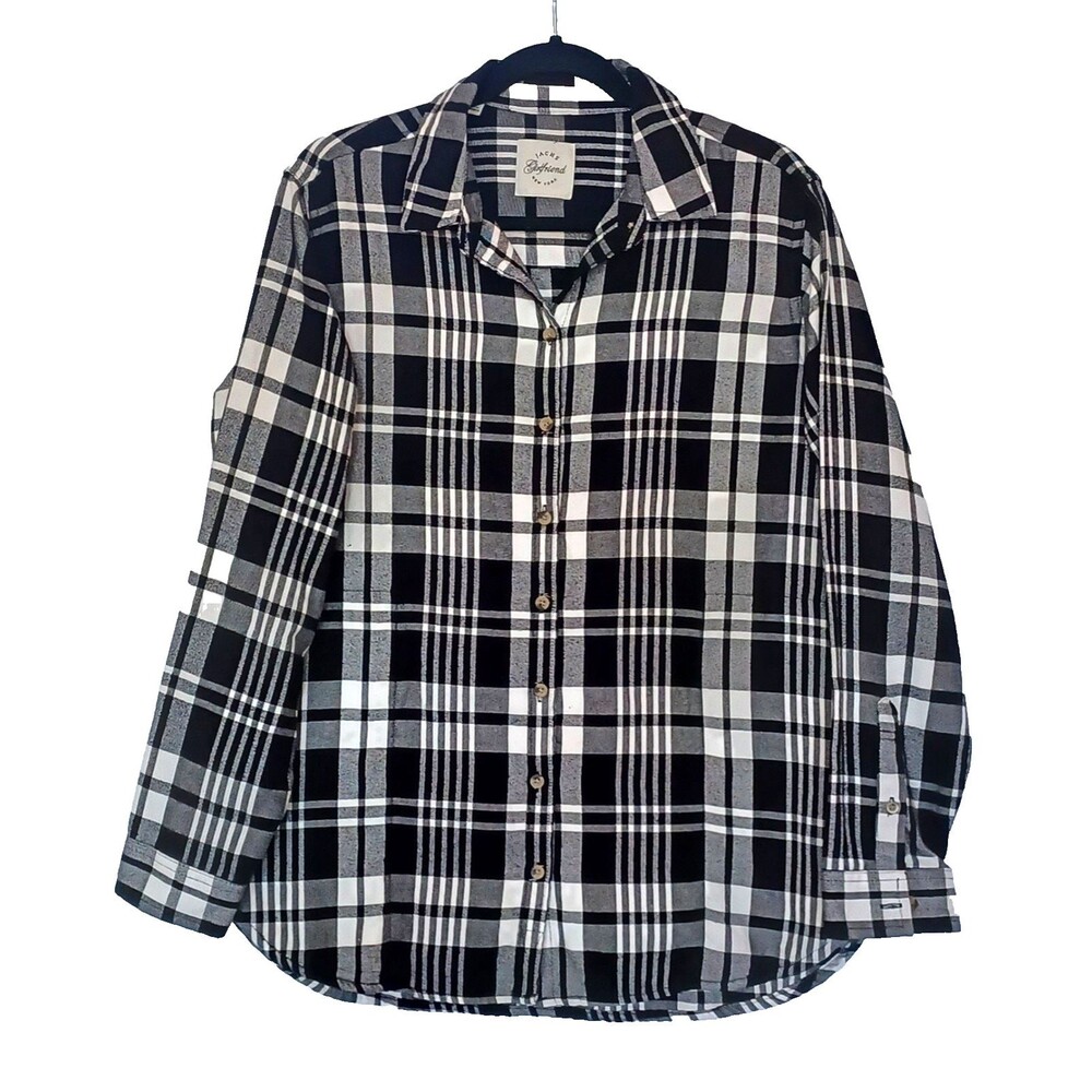 Jach's Girlfriend Women's Large Black White Plaid Flannel Shacket Button Up